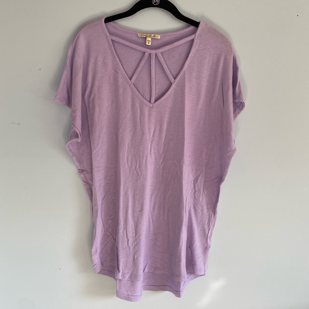 Slouchy Lavender Tee with Cut-Out Neckline